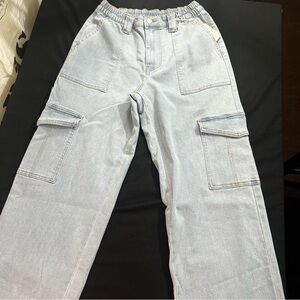 No Boundaries Light Blue Wash Cargo Relaxed Fit Wide Leg/Flare Jeans Size S/28